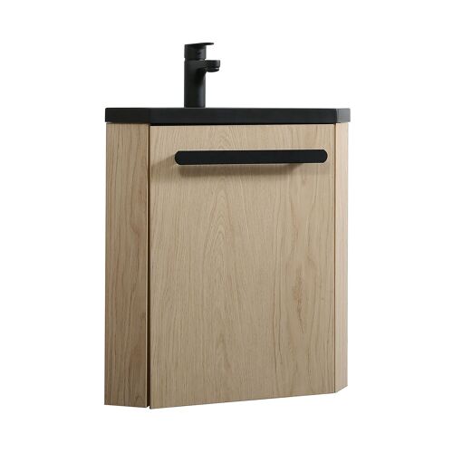 Meuble lave-mains Décor chêne vasque noire