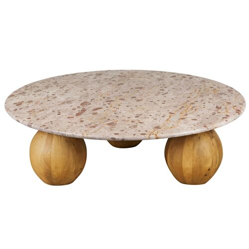 Table basse ronde en pierre et bois de manguier massif D100