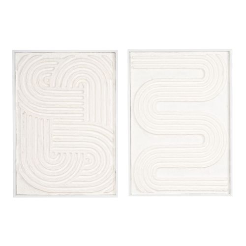 Cadres en bois blanc motifs abstraits papier maché (Lot de 2)