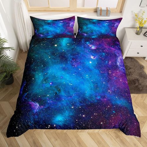 Sjzg-Housse De Couette Galaxie Violette 200x200 Ensemble De Literie Étoile De Lune Housse De Couette Nuit Étoilée Ciel Espace Couvre-Lit Nebula Stars Noir Pour Garçons Filles,Bleu Marine Toute La Sai