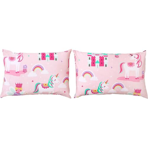 Sjzg-- Motif Licorne Magique, Princesse Fée Et Château Enchanté \U2013 Rose \U2013 Paire De Taies D`Oreiller (Extra) - 50cm X 75cm