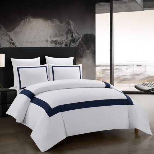 Tzf-Housse De Couette 200x200 Cm Avec 2 Taie D'oreiller 50x75 Parure De Lit Blanche Et Marine Avec Fermeture Éclair En Microfibre Set Housse De Couette 2 Personnes Douce