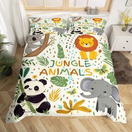 Sjzg-Animaux De La Jungle Imprimer Parure De Lit Jolie Chambre À Coucher Décor Enfants Housse De Couette 220x240cm Panda Éléphant Et Tigre Motif Ensemble De Literie, Zoo Animaux Thème Literie