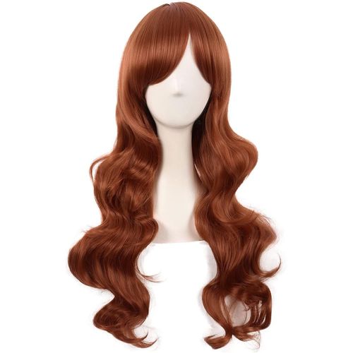 28 Pouces/70 Cm Haut-Température Fibre Side Frange Longue Vague Bouclé Cheveux Cosplay Perruques (Ginger Orrange)