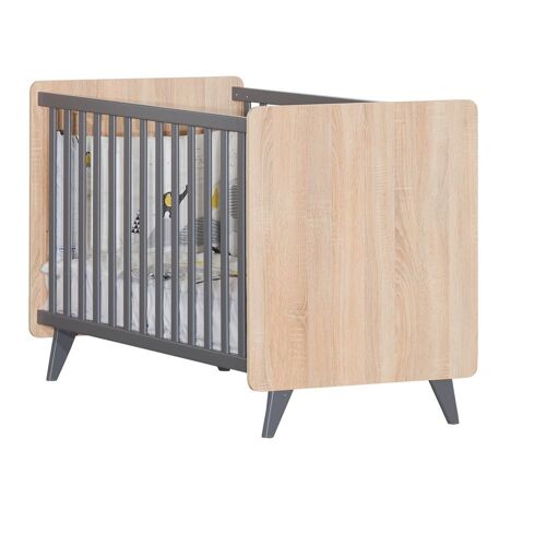 Lit Bébé Come - Chêne Doré - Gris Ombré - 60x120 Cm