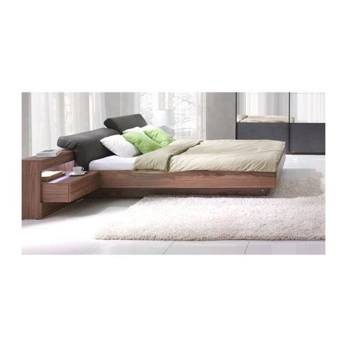 Lit Adulte 160x200 Collection Renato. Chevets, Led Et Sommiers Inclus. Coloris Noyer Et Gris.