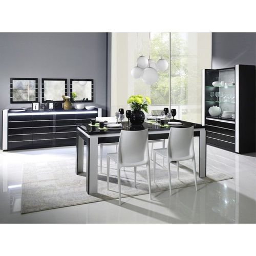 Meuble De Salon Et Salle À Manger Lina 9 Éléments Noir Et Blanc Brillant