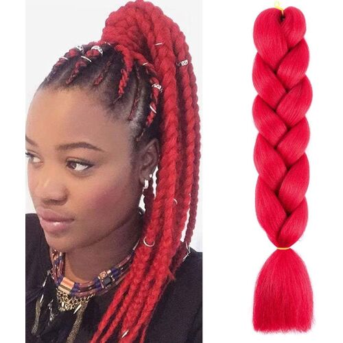 24" Extensions Pour Tresse Jumbo Braid Extension Cheveux Au Crochet Tressage Synthétique Africaine Lot De 1 (Rouge)