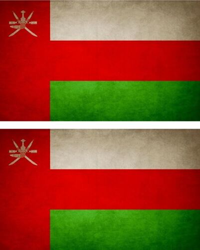2x Autocollant Sticker Drapeau Vintage Vieilli Om Oman