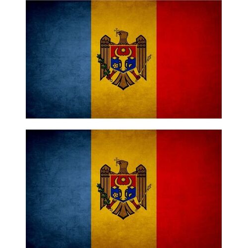 2x Autocollant Sticker Drapeau Vintage Vieilli Md Moldavie