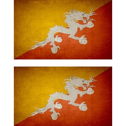 2x Autocollant Sticker Drapeau Vintage Vieilli Bht Bhoutan