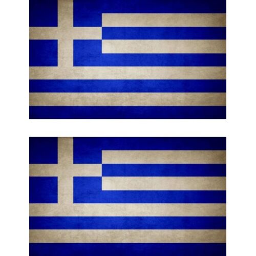 2x Autocollant Sticker Drapeau Vintage Vieilli Gr Grece