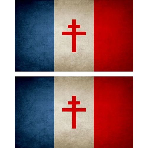 2x Autocollant Sticker Drapeau Vintage Vieilli France Libre