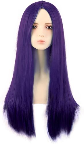 Kalanka-28 Pouces/70 Cm Monochrom Longue Droit Perruques Haut-Température Fibre Ordinaire Perruques (Sombre Violet)