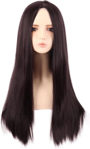 Kalanka-28 Pouces/70 Cm Monochrom Longue Droit Perruques Haut-Température Fibre Ordinaire Perruques (Sombre Brun)