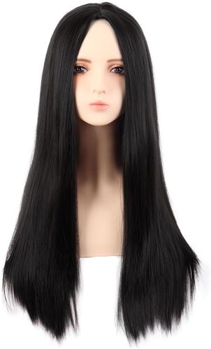 Kalanka-28 Pouces/70 Cm Monochrom Longue Droit Perruques Haut-Température Fibre Ordinaire Perruques (Noir Brunâtre) 
