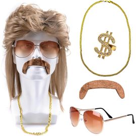 Kalanka-Lot De 5 Perruque Ryan,Mulet Homme Perruque,Annee 80 Perruque,Coupe Mulet Homme Perruque,Eddie Perruque,Soirée Déguisée Année 80 Fête À Thème,Carnaval