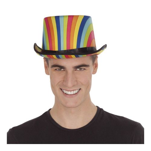 Chapeau Haut-De-Forme Arc-En-Ciel ? Rayures (Taille Unique Adulte)