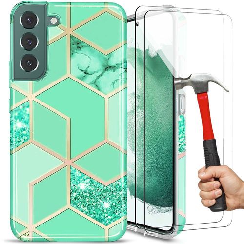 Coque Pour Samsung Galaxy S22, 2 Verres Trempés Inclus - Protection Slim Et Élégant Résistant Turquoise - E.F.Connection