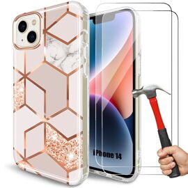 Coque pour iPhone 14 avec 2 Verres Trempés, Protection Design Élégant Résistant Silicone Rose - E.F.Connection