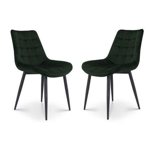 Kosmi - Lot De 2 Chaises Vertes Style Scandinave Avec Assise En Tissu Rembourré Et Pieds En Métal Noir