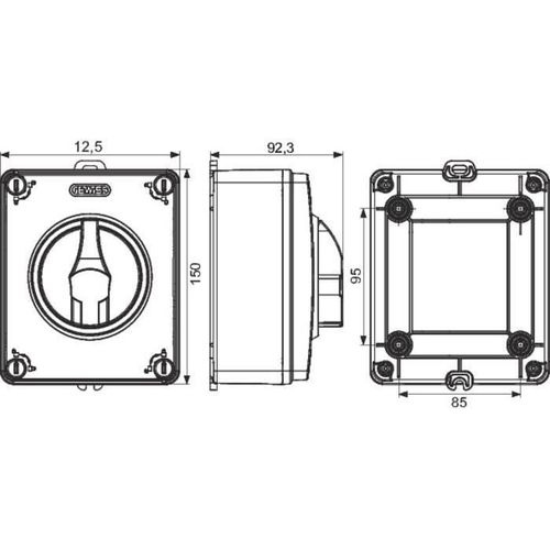 INTERRUPTEUR SECTIONNEURHPURGENCE POIGNÉE ROUGE CADENASSABLE Gewiss Dim. (mm) 125 x 150