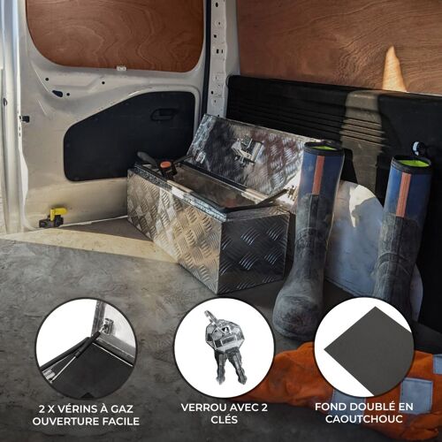 Caisse à Outils de Transport en Aluminium 35L, Damier Métal Résistant, Fond & joints doublés renforcés en caoutchouc, Malle Coffre Solide pour Camion Van, 660 x 230 x 230mm [Verrou & 2 clés INCLUS]