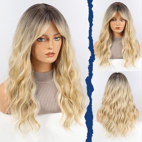 Kalanka-Haircube Perruque Femme, Perruque Longue Bouclée Platine Blonde Avec Frange Pour Femmes, Cheveux Synthétiques Naturels, 22 Pouces, Convient Pour Halloween/Soirées/Port Quotidien. (Platine Blo 