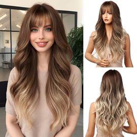 Perruque Blonde D'ombre Brune Perruque Synthétique De 24 Pouces De Long Avec Une Ligne De Tête Naturelle De Haute Densité Perruques De Cheveux Permanents À La Chaleur Pour Les Femmes 