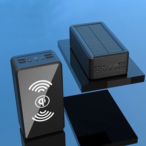 Chargeur Batterie Externe Solaire Sans Fil Induction Noir 100000mah Power Bank Portable Avec Led Haute Capacité Pour Iphone Android