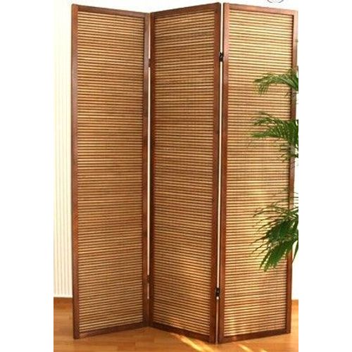 Paravent 3 panneaux marron en bois et bambou 132x175 cm PAR06066