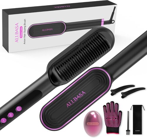 Lisseur Cheveux Professionnel Brosse Lissante Pour Cheveux, 9 Température Réglages, 120¿-200¿, Écran Lcd, Fers À Lisser Négatifs Ions (Rose, Brosse Lisseur)