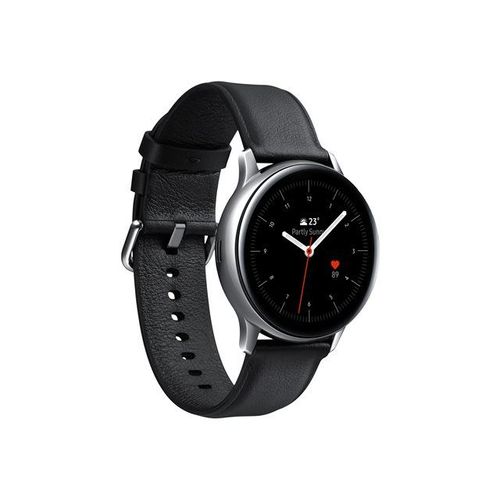 Samsung Galaxy Watch Active 2 - 44 mm - acier inoxydable argent - montre intelligente avec bracelet - cuir - noir - affichage 1.4" - 4 Go - Wi-Fi, LTE, NFC, Bluetooth - 4G - 42 g