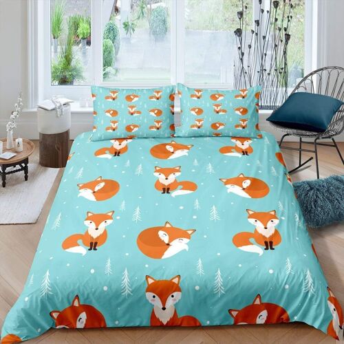 Sjzg-Enfants Ensemble De Literie Dessin Animé Renard Housse De Couette 140x200cm Garçon Fille Kawaii Style 3d Animaux Thème Parure De Lit Belle Chambre À Coucher Décoration Woodland Fox