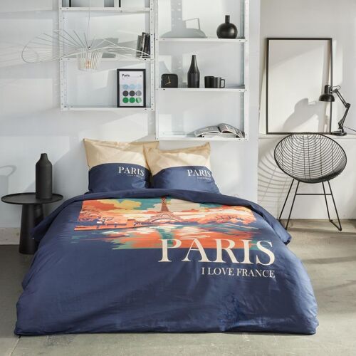 Sjzg-Parure De Lit 2 Personnes 220x240cm + 2 Taies Oreillers 63x63 Cm Imprimée Java 1,10, Bleu