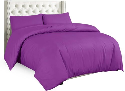 Sjzg-Parure De Lit Avec Housse De Couette Et Taies D'oreiller En Percale Infroissable Uni, Fuchsia, Simple