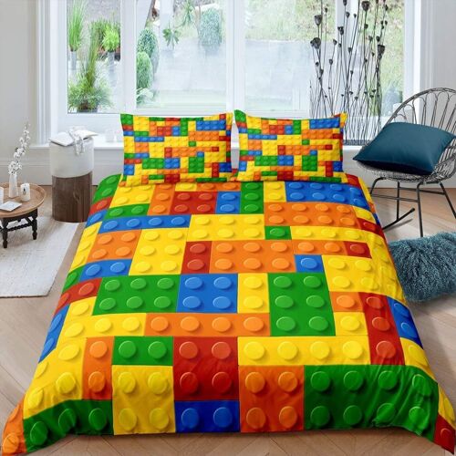 Sjzg-Jeux Pour Enfants Housse De Couette 220x240cm Colorful Blocks Ensemble De Literie Garçon Fille Chambre À Coucher Pépinière Jouets Blocks Parure De Lit