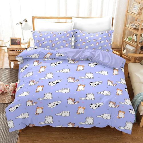 Tzf-Housse De Couette Chat 135x200, Motif Chat Mignon En Microfibre Douce, Avec Housse De Couette Et Taies D'oreiller, Pour Garçons Et Filles(Chat 4, 135x200cm)