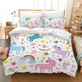 Sjzg-Parure De Lit 3 Pièces En Microfibre Avec Housse De Couette Et Taie D'oreiller, Motif De Motocross Licorne Pour Enfants (Licorne A, 135 X 200 Cm)