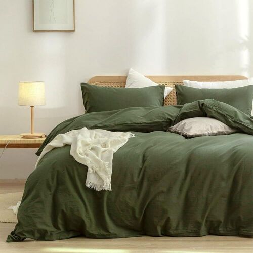 Sjzg-Housse De Couette Coton 200x200 Vert Foncé Coton Parure De Lit Adulte 2 Personne Avec Fermeture Éclair Plus Doux Linge De Lit 100% Coton Certifié Oeko-Tex Avec 2 Taies D'oreiller 65 X 65cm