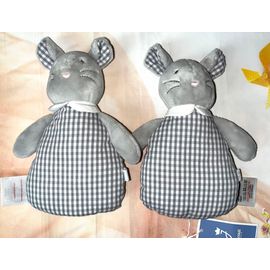 Doudou Souris Jacadi Blanc Gris Vichy Grelot Lot De Deux Doudous Grelot Peluches Jouets Bébé 