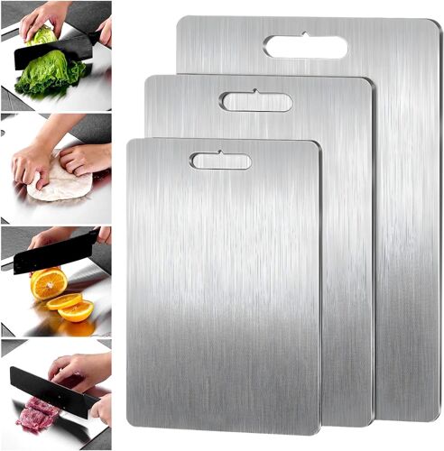 Tabla De Cortar De Titanio, 3 Piezas Tablas De Cortar De Acero Inoxidable Para Cocina, Multifunción Cutting-Board De Doblecaras Para Carne, Verduras Y Frutas (39 X 28cm+29 X 20cm+25 X 15cm)