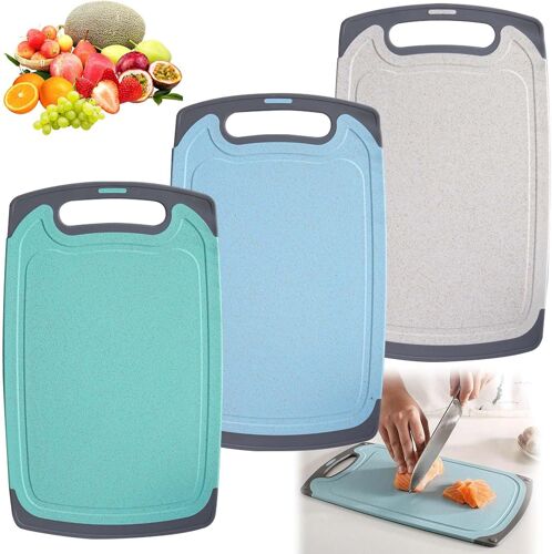 Lot De 3 Planches À Découper Antibactériennes Et Antidérapantes En Paille De Blé Avec Trou De Suspension, Planche À Découper En Plastique Pour Fruits, Légumes Et Viandes