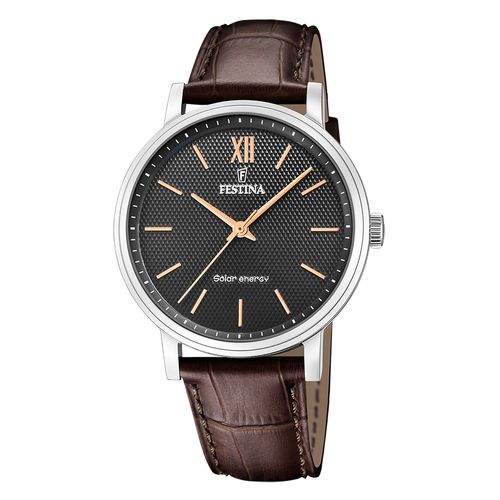 Montre Festina Solaire Cuir Marron Cadran Noir