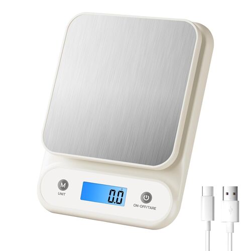 Kalanka-Balance De Cuisine 11lb/0.1oz, Balance De Precision 0.1g Pour Cuisine Et La Pâtisserie, Batterie Lithium-Ion 300 Mah Intégrée, Chargeur Type-C Rechargeable, Blanc