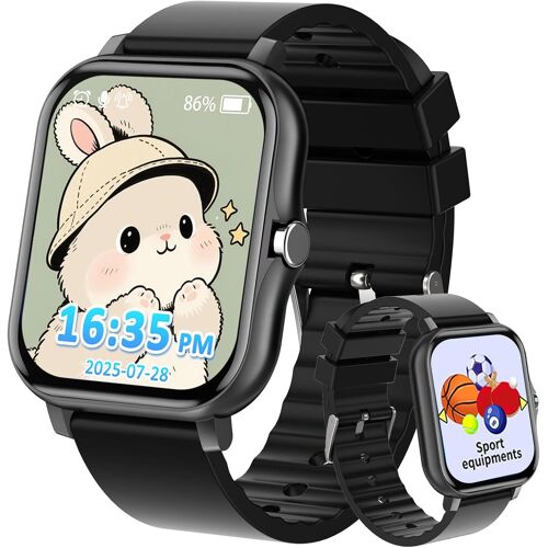 Montre Connectée Enfant Filles Garçons avec 1,57 Pouces Bricolage Visage Apprendre Cartes Musique Histoires de Chevet, Montre Enfant Anniversaire Cadeaux Jouets pour Enfants 4 5 6 7 8+ (Black)
