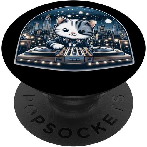 Cfux-Joli Casque Dj Cat Avec Motif De Chat Amusant Pour Hommes, Femmes, Enfants Popsockets Popgrip Interchangeable