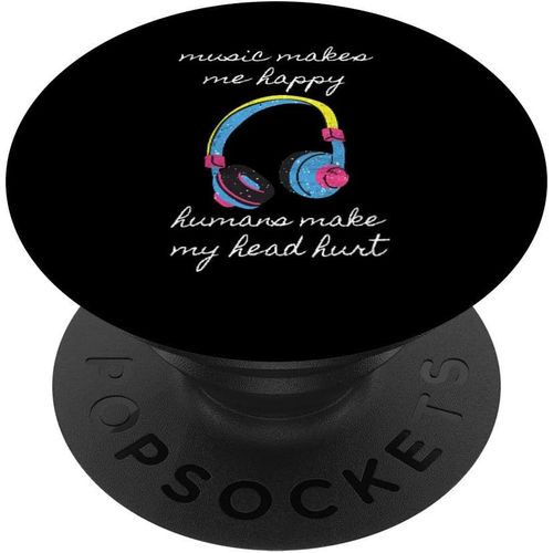 CFUX-Musicien Casque Musique Me Rend Heureux Drôle Musical PopSockets PopGrip - Support et Grip pour Smartphone/Tablette avec un Top Interchangeable