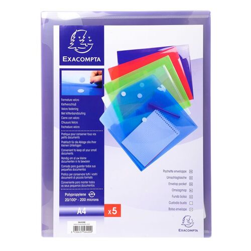 Exacompta Sach. 5 Poch. Enveloppe Velcro A4 Pp Ass