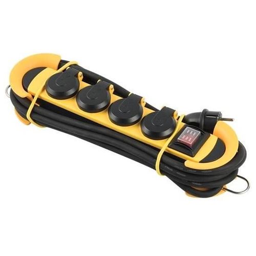 Perel multiprise 4 voies 250V 3500W Schuko noir/jaune